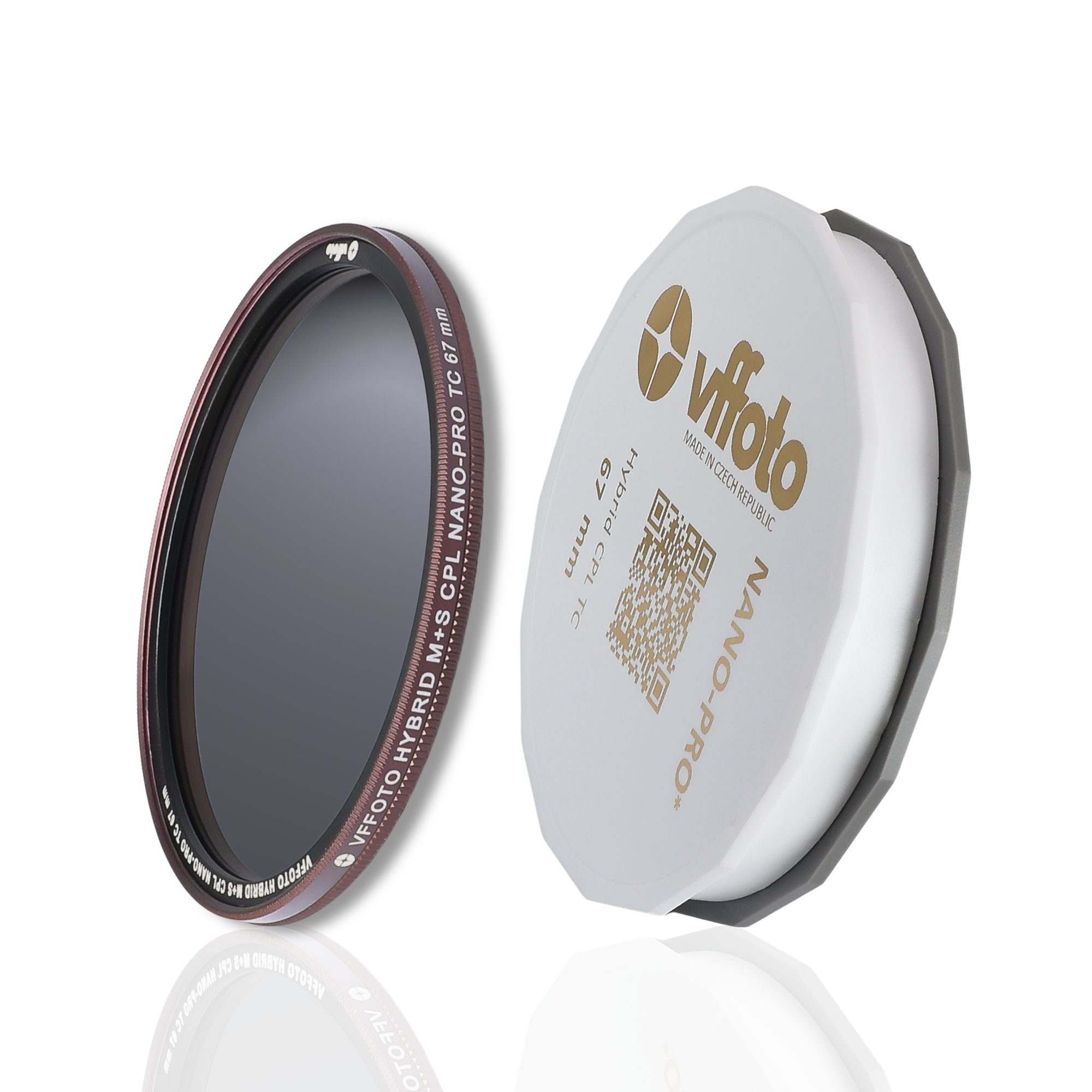 Obsah balení hybridního CPL filtru VFFOTO NANO-PRO TC 67 mm