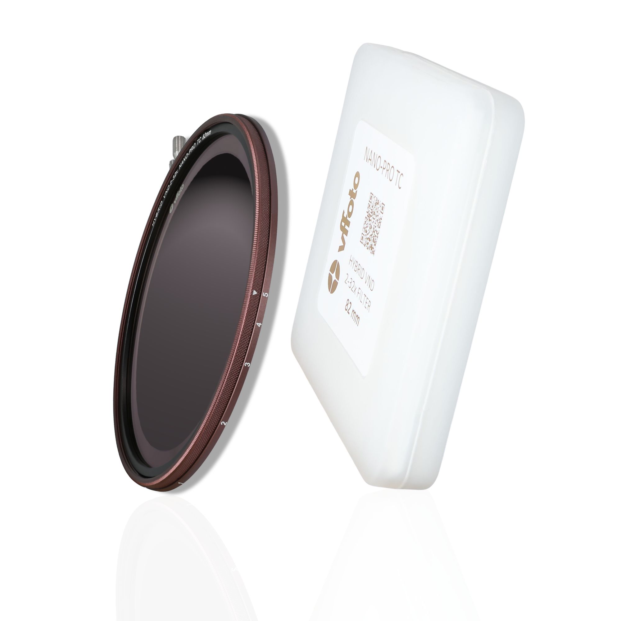 Obsah balení VFFOTO hybridního variabilního ND filtru 2–32× NANO-PRO TC 82 mm