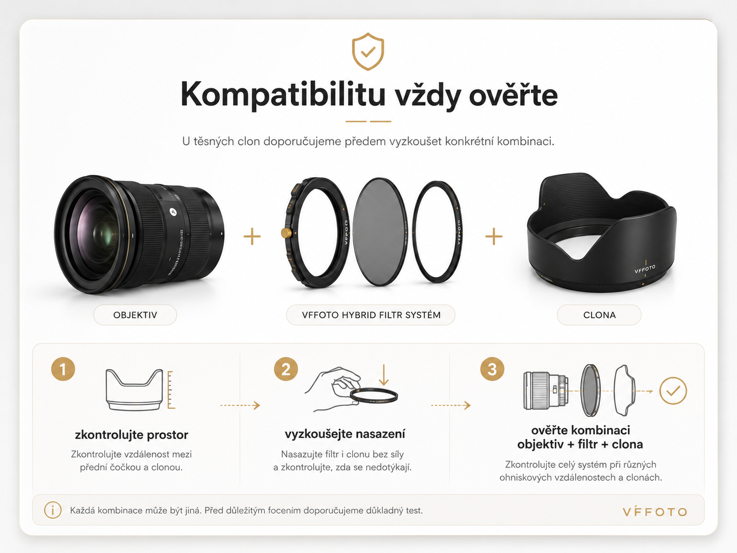 Ověření kompatibility objektivu, filtru a sluneční clony
